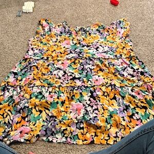 Floral Ruffle Sleeve Tiered Short Midi Dress - Multicolor